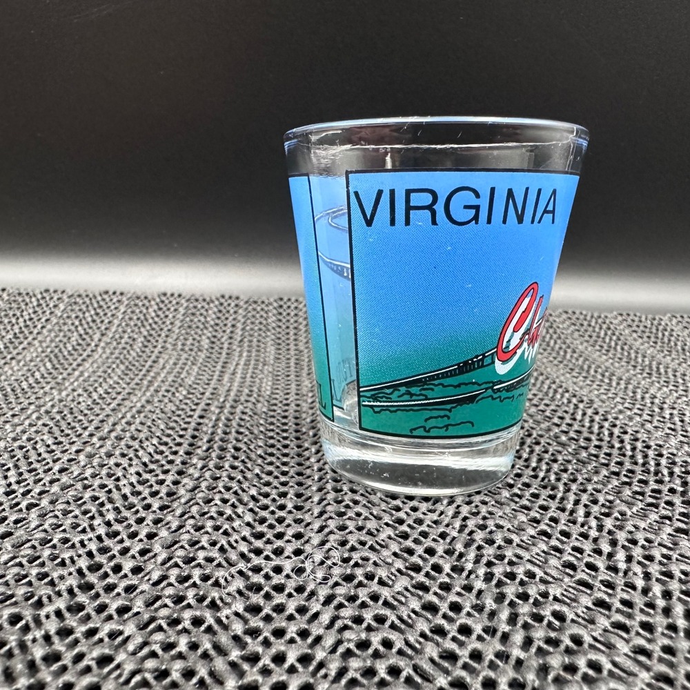 Chesapeake Bay Bridge Tunnel Virginia Souvenir Shot Glass Blue Green Graphic